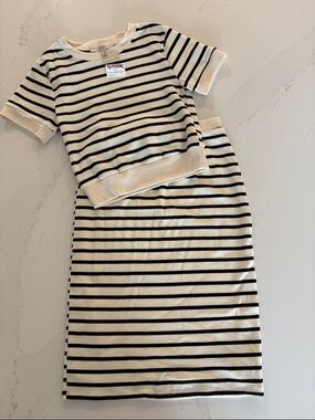 NWT Atelier Striped Knit Top & Skirt Set Stretchy Black and Cream size XS